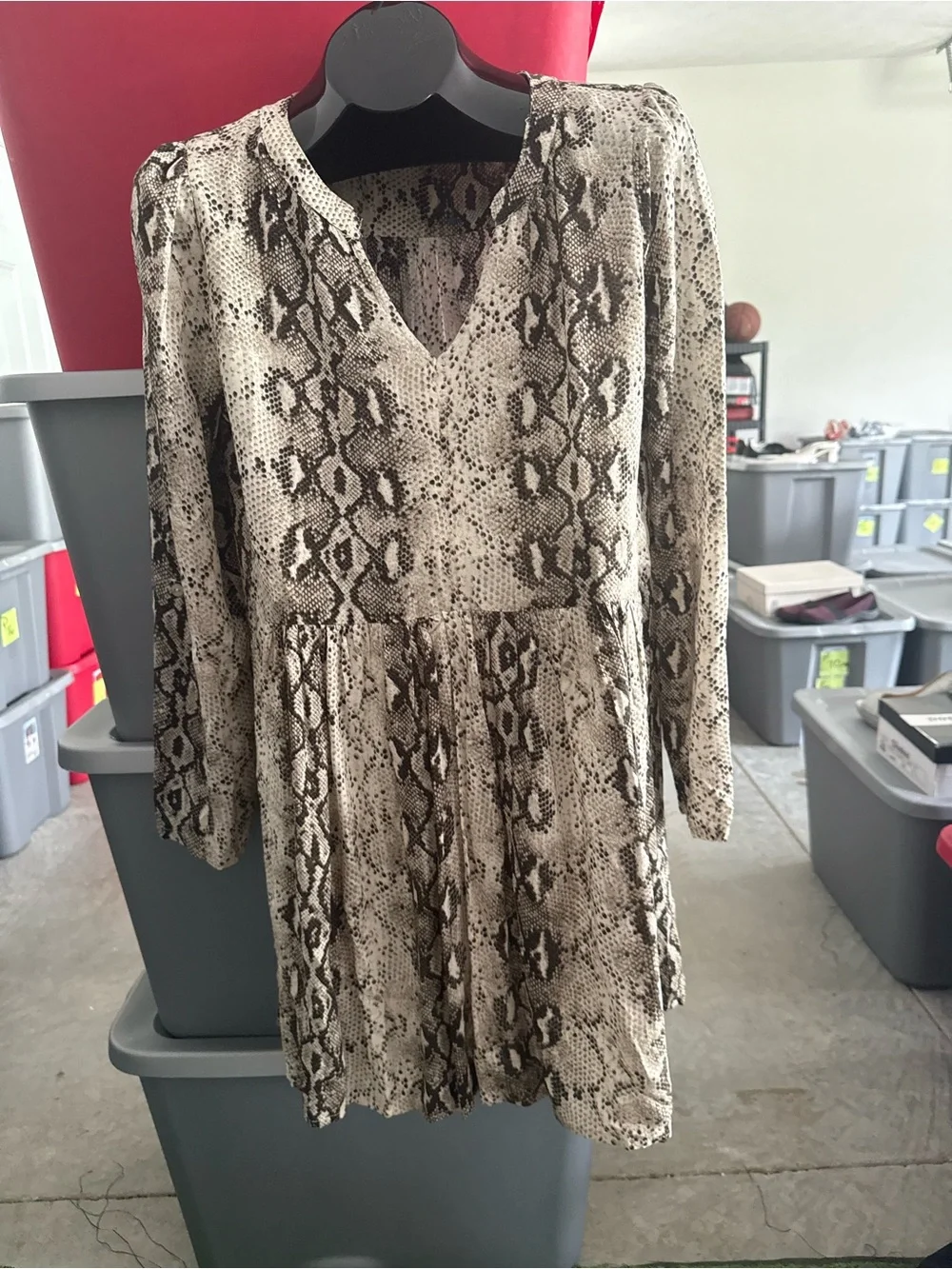 Neutral Snake Print Long Sleeve Mini Dress 93 - Picture 1 of 4